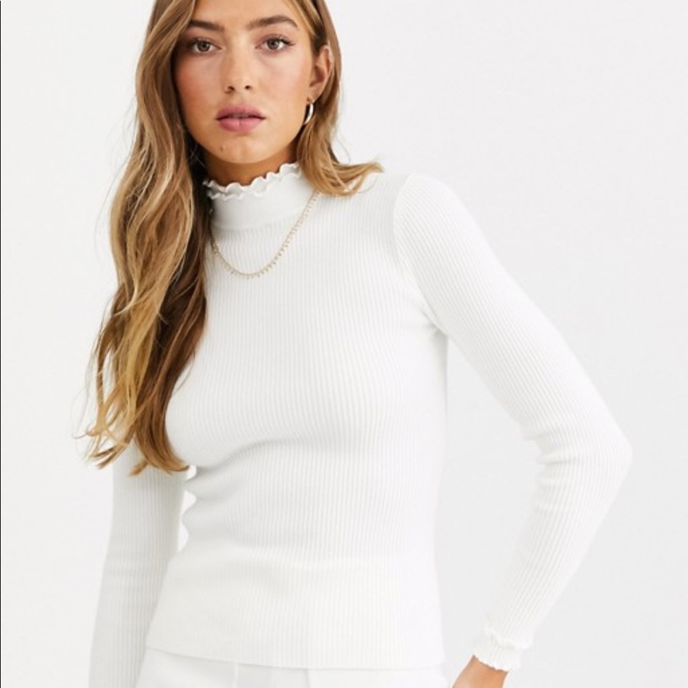 Fashion Union ribbed slim fit sweater with ruffle